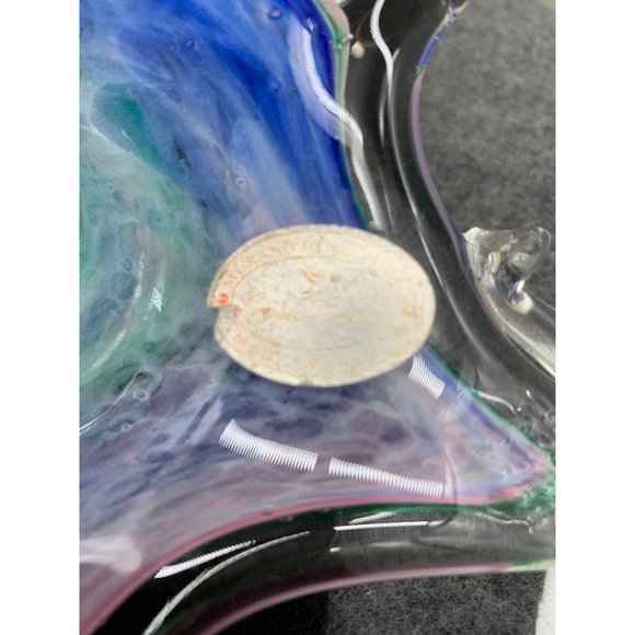 Murano Blown Glass Candy Dish Blue Green Pink Swirl on Clear - Picture 2 of 6